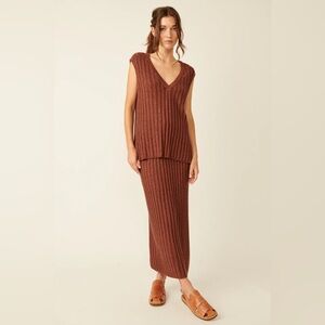 NWT FREE PEOPLE VEDA SWEATER SET - BROWN OWL Size XL
